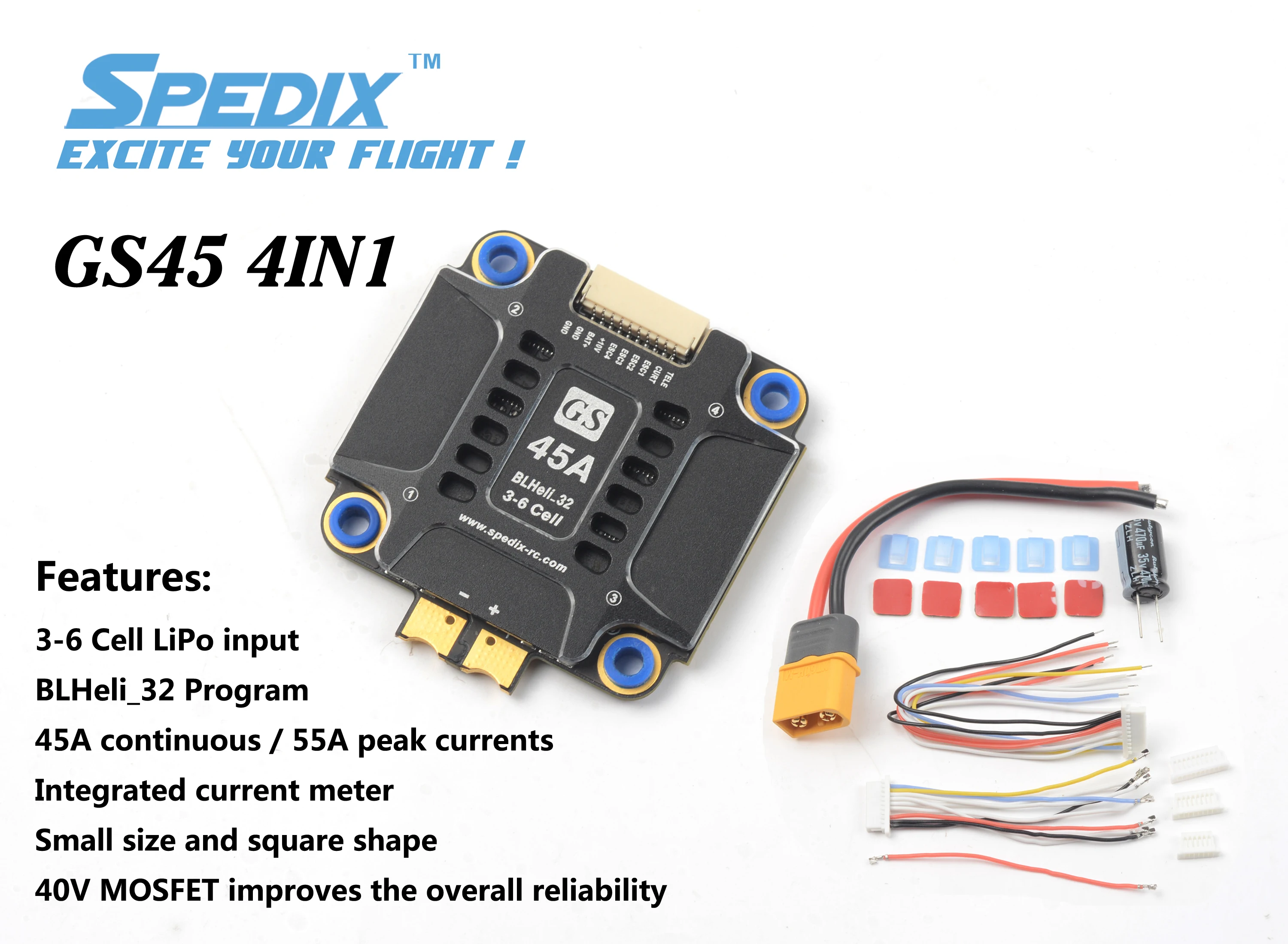 SpeedX GS45 45A BLheli_32 3-6S 4 в 1 DShot1200 ESC w/10 V BEC выход для RC Drone FPV Racing