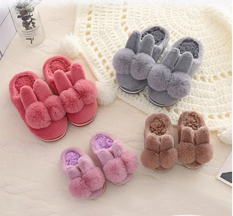 Детские зимние домашние тапочки с бантом детские для маленьких девочек