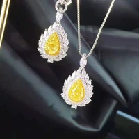 new fashion water drop jewelry sets inlay yellow crystal zircon luxury wedding rings charm women unusual stud earrings necklace