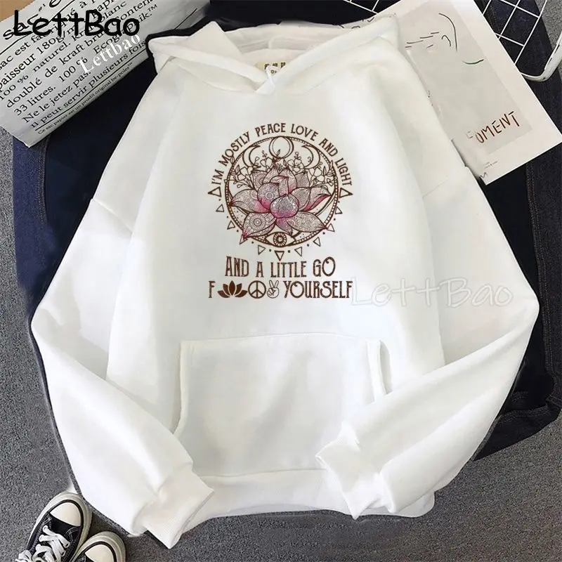 

I'm Mostly Peace Love Light Little Go Yoga Sweatshirt Harajuku Hoodie Women Kpop Winter Clothes Tops Aesthetic Oversized Hoodies
