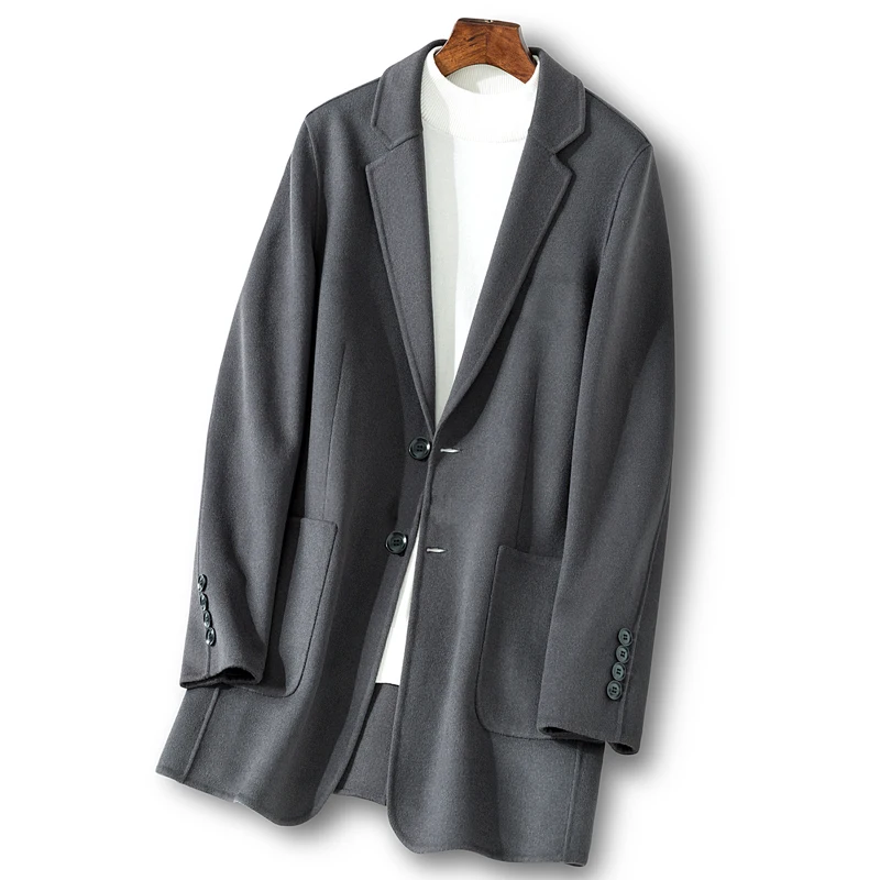 Длинное шерстяное пальто для мужчин весенне осенняя куртка Двустороннее мужские