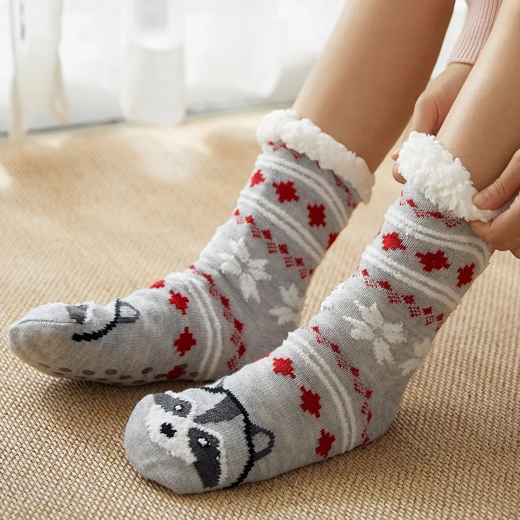 Christmas Socks Women Thicker Warm Soft Cotton Print Anti-slip Floor Casual Carpet Sock Winter Comfortable Hosiery |