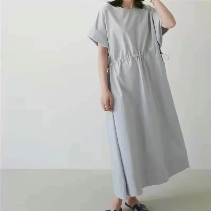 

COIGARSAM Loose Women Long dress Batwing Sleeve O-Neck Dresses Apricot Gray Black Ga Color 2806