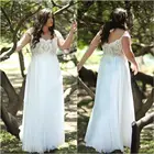 Кружевные свадебные платья с открытыми плечами, богемные Свадебные платья с коротким рукавом, ТРАПЕЦИЕВИДНОЕ шифоновое платье в стиле бохо, свадебное платье