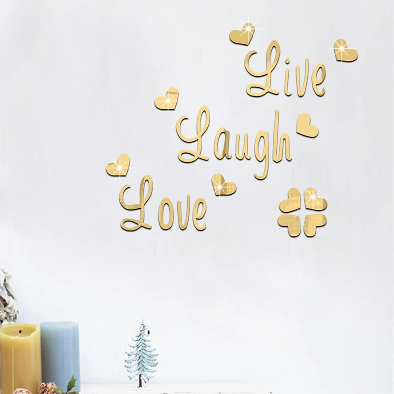 

Live Love Laugh Mirror Wall Decals with Love Heart Acrylic Stickers for Living Room Bedroom Removable DIY Art Home Decor
