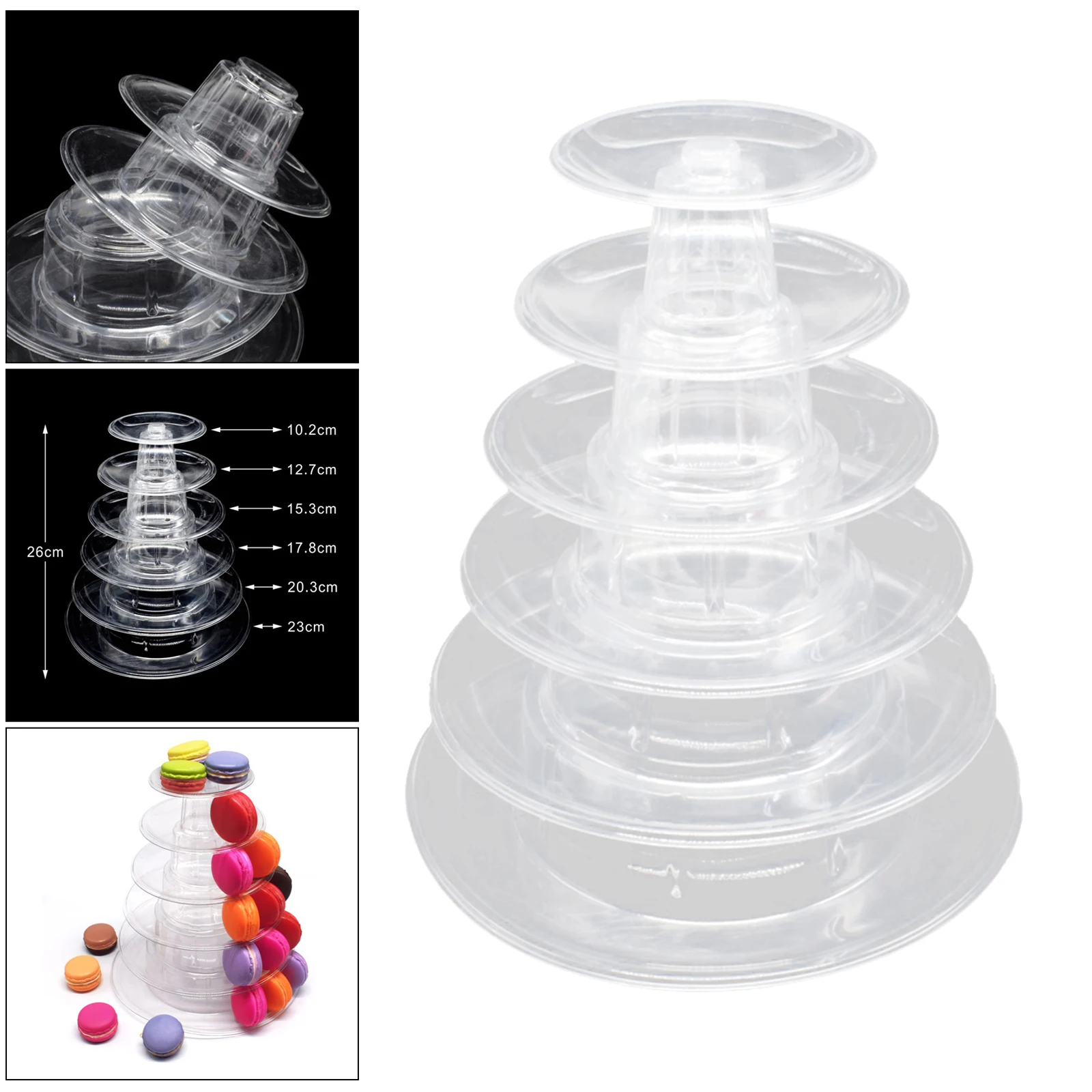 Пластиковая башня для макаронов на 6 ярусов, подставка для декорирования пирогов, кексов и макаронов на Рождество и праздничные вечера в кондитерской.