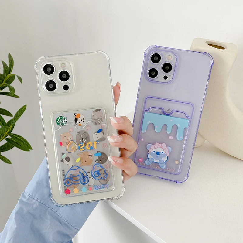 

Cute Ice Cream Toy Bear Phone Case for Apple IPhone12Pro Max 7 8plus XR XS MAX 11Pro Max Card Clear Silicone Soft Backcover