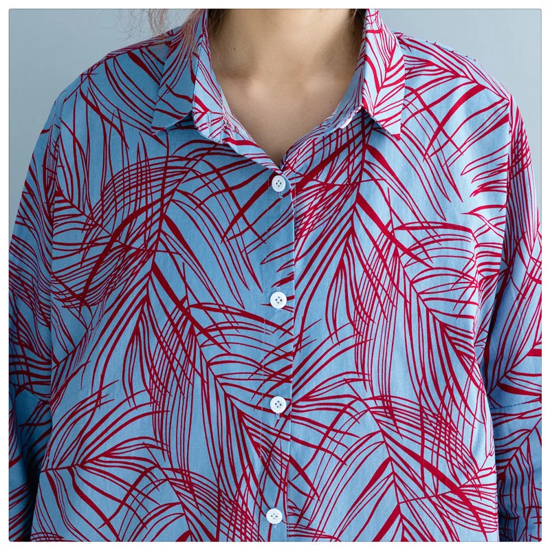 

Boho Women Blouse Shirt Plus Size Batwing Sleeve Cotton Linen Blouses Vintage Art Print Spring Summer Shirts Roupa Feminina 2020