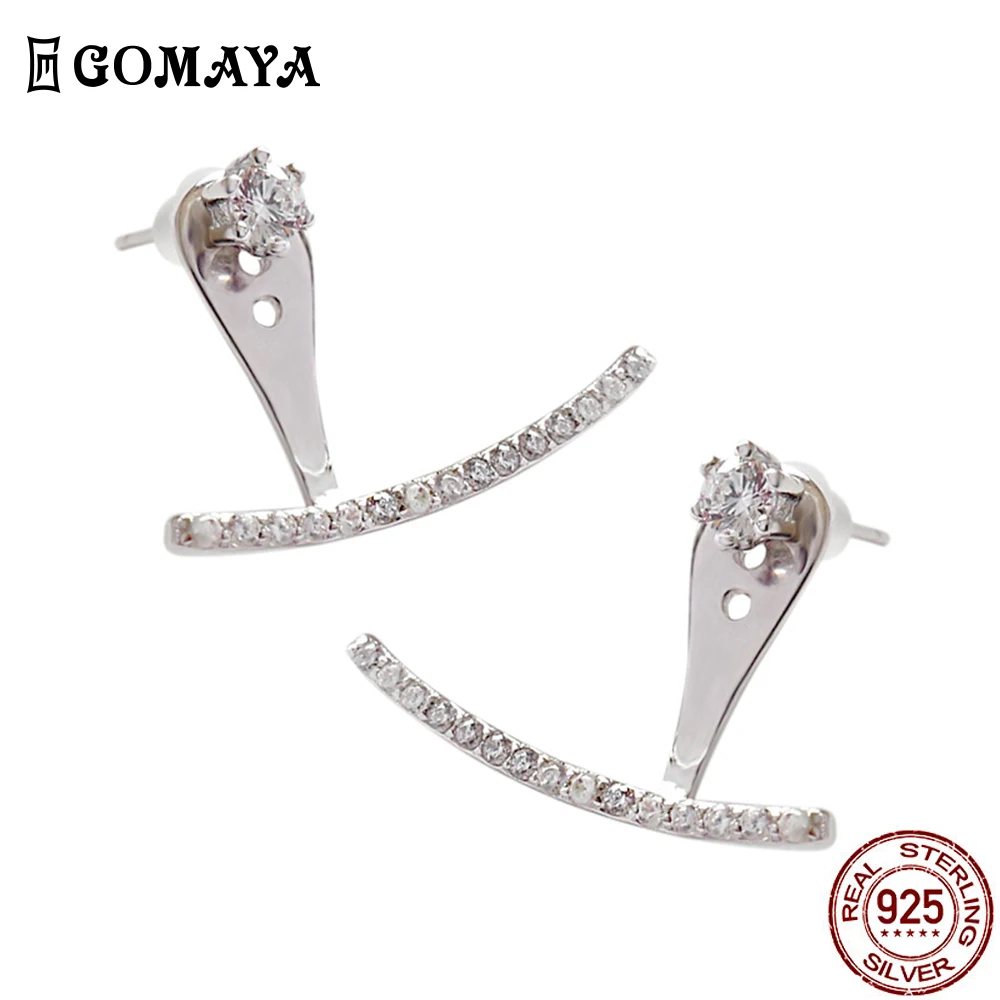 

GOMAYA 925 Sterling Silver Women Earrings Korean Shining 5A+ Cubic Zirconia Arc Stud Earring Fine Jewelry Wedding For Girlfriend