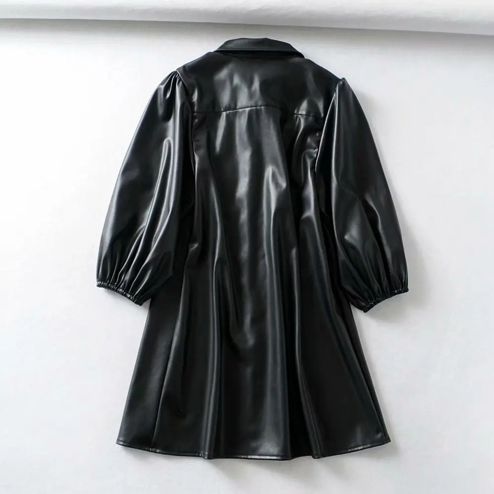 2020 модные осенне зимние женские платья средней длины из искусственной кожи на