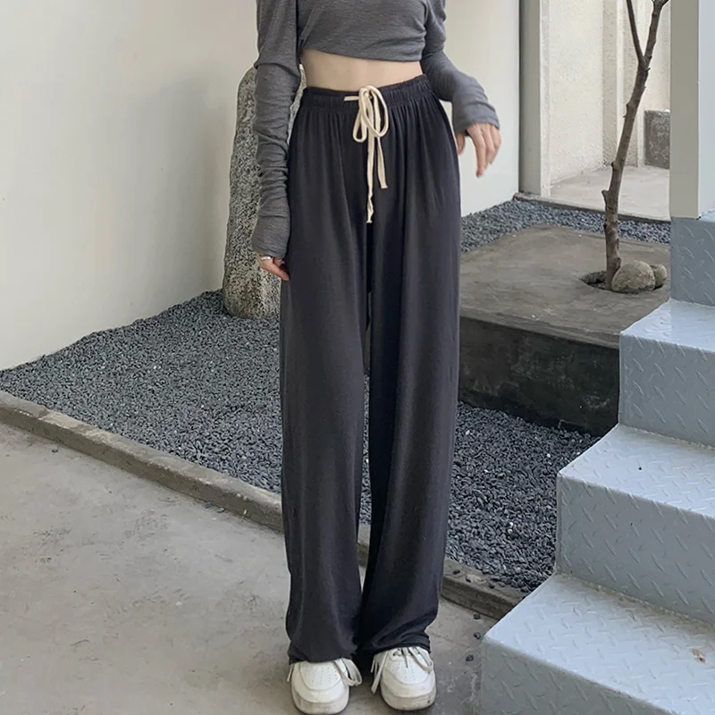 

Grey Sports Pants Women's Straight Tube Loose Casual Pants Spring and Autumn 2021 New High Waist Thin Hanging Feeling Wide Leg