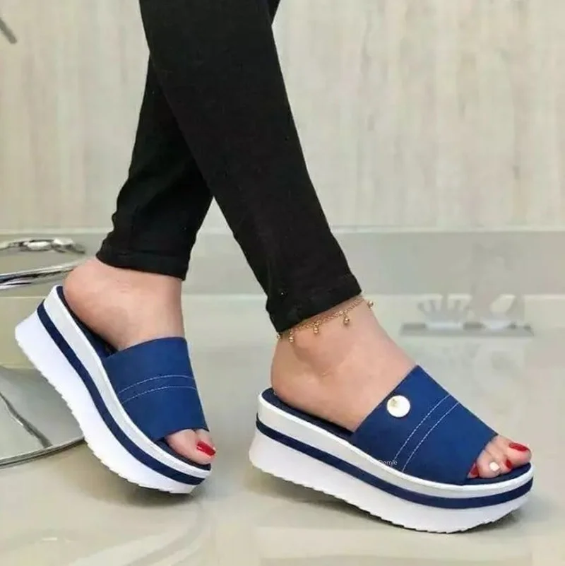 

Women's Thick-soled Sandals 2021 Summer New Round Head Color Matching Open-toe Casual Shoes Comfortable Light Beach Shoes