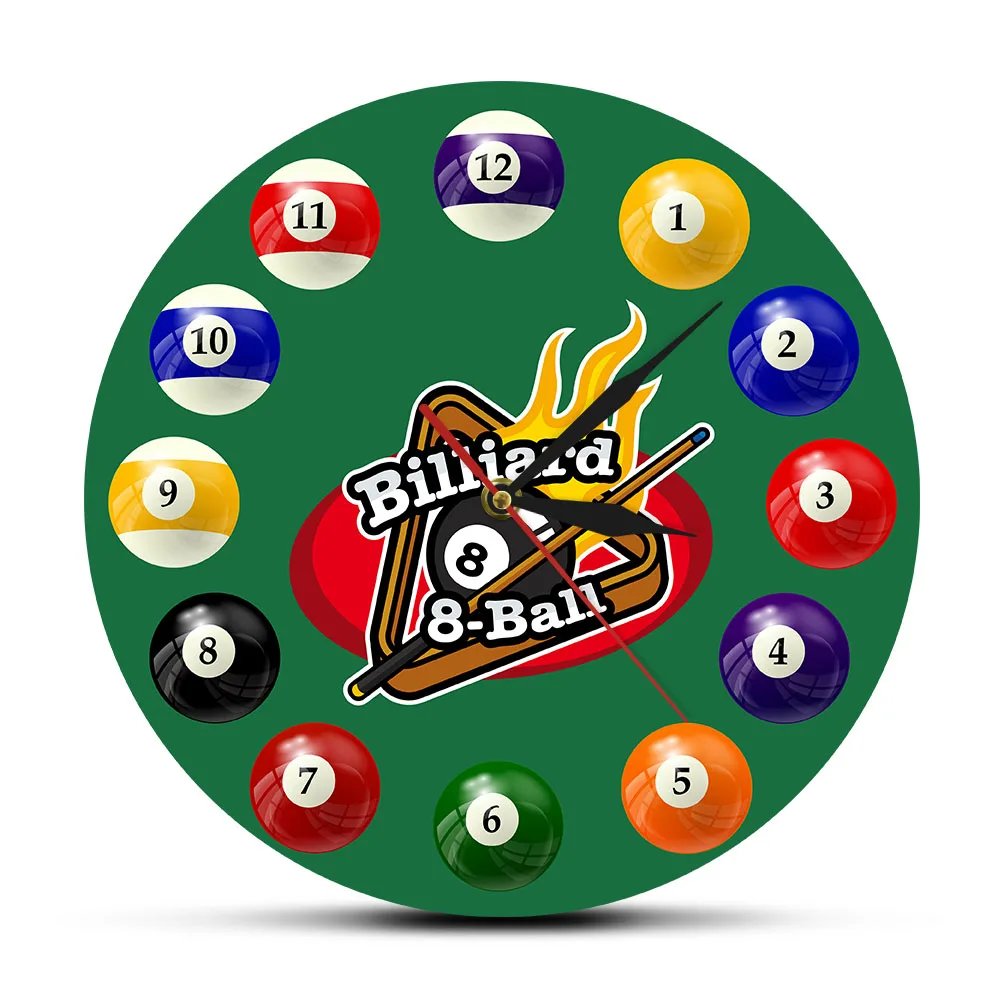 Billiard Balls Colorful Wall Clock Pool Snooker Sports Hall Game Room Decor Modern Watch Players Gift | Дом и сад