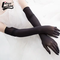 sexy thin transparent hollow breathable long gloves seamless high elasticity solid women man white black stocking gloves