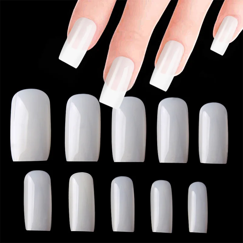 

100pc/bag Fake Nails Natural/Clear Full Cover Women False Nail Square Top Finish Designs Finger Nail Art Tips