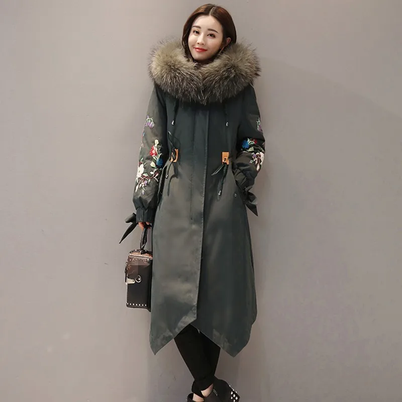 

Down Olive Green Jacket Womens Long Parka Coats Womens Big Fur Collar Jackets Women Winter Warm Overcoat Female Casaco Feminino