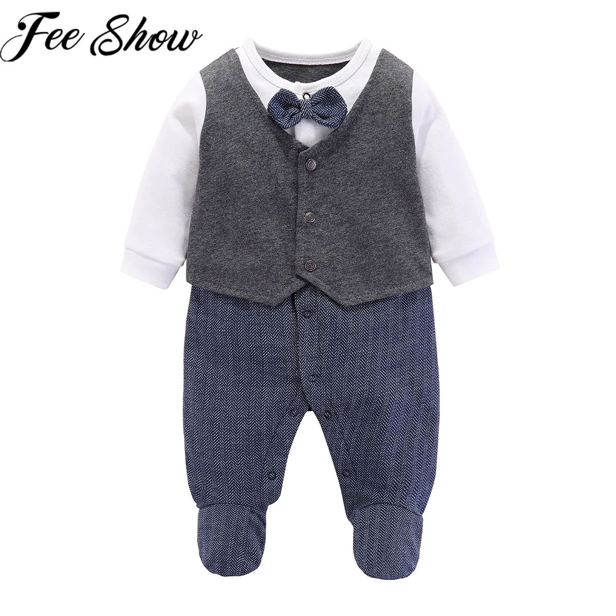 

Одежда для новорожденных мальчиков джентльменский костюм для свадебной вечеринки комбинезон детский наряд с галстуком-бабочкой костюм дл...