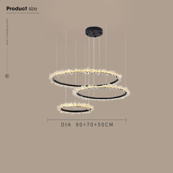 Dia90 70 50cm black Креативные Золотые круглые кольца, комбинированный светодиодный Кристалл, роскошные хрустальные люстры для гостиной, спальни, черная Подвесная лампа - Цвет абажура: Dia90 70 50cm black