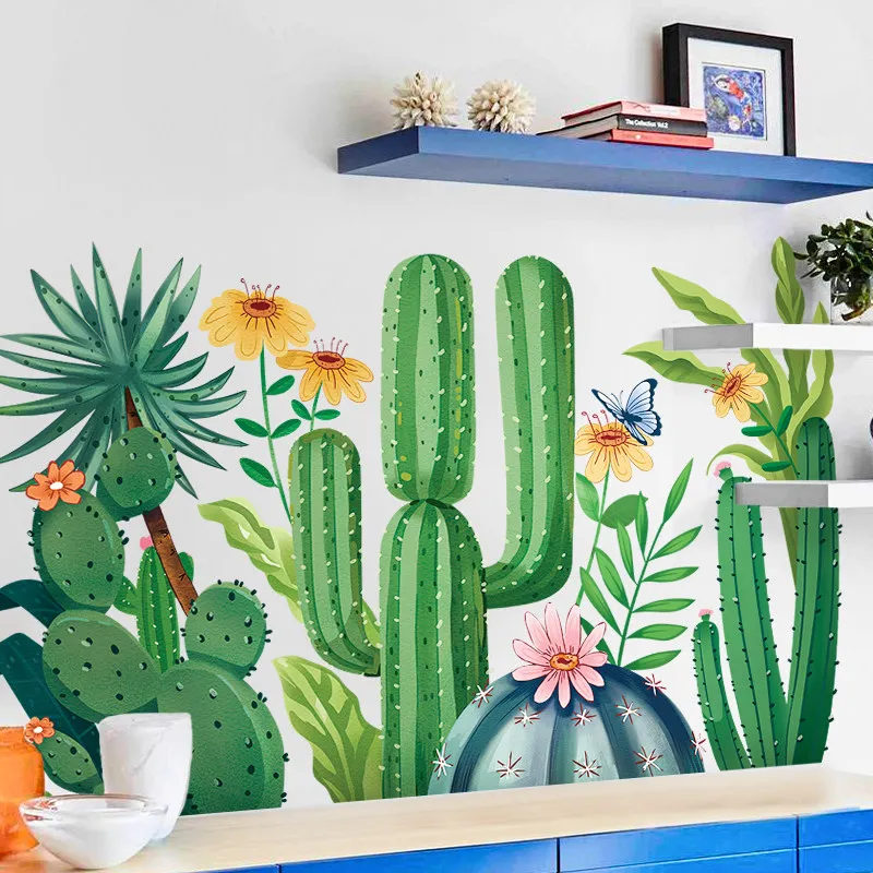 

3D Cactus Wall Stickers Wall Decals Waterproof Removable Mural Art Pvc Wall Stickers for Living Rooms Wall Art Home Decoration