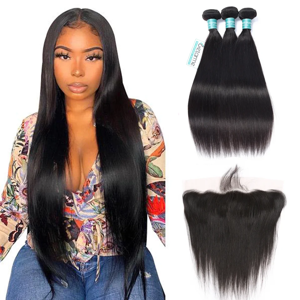

Straight Human Hair Bundles With Closure13x4 HD Lace Closures With Bundles Brazilian Hair Weave Bundles With Closure 5x5 Or 6x6