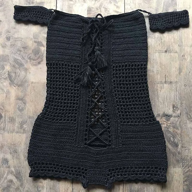 Вязаное крючком боди ручной работы на одно плечо тонкое сексуальное вязаное