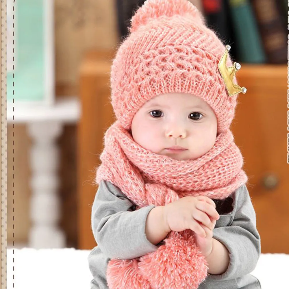 Детские зимние теплые шапки детские вязанные шапки-бобы шарф с капюшоном