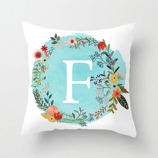 Чехол Fuwatacchi с надписью Подушка алфавитом синий цветочный венок декоративная