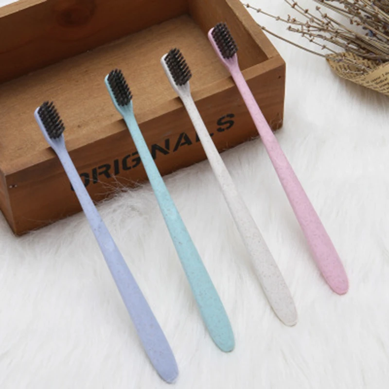 

2021 Hot 4pcs Extra Soft Toothbrush Wheats Straw Bamboo Charcoal Toothbrush For Adults And Children SSwell