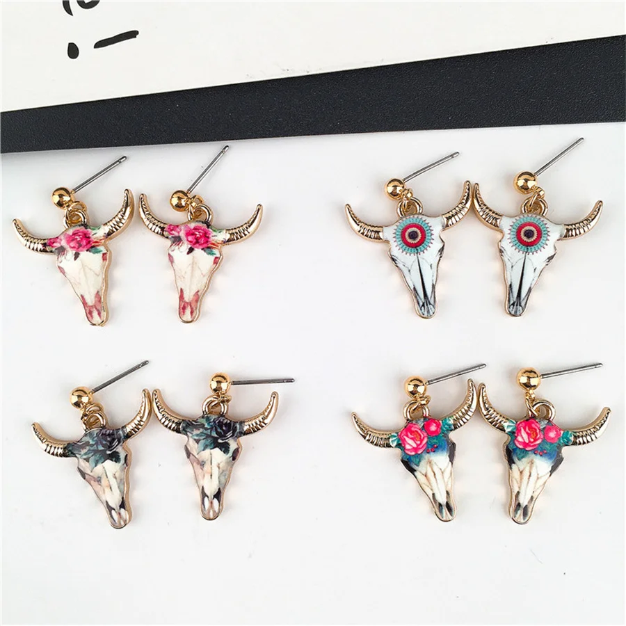 

The New Fashion Ethnic Style Statement Earrings For Women Cattle Cowhead Pattern Earring Ear Pendants Modern Bull Horn Earrings