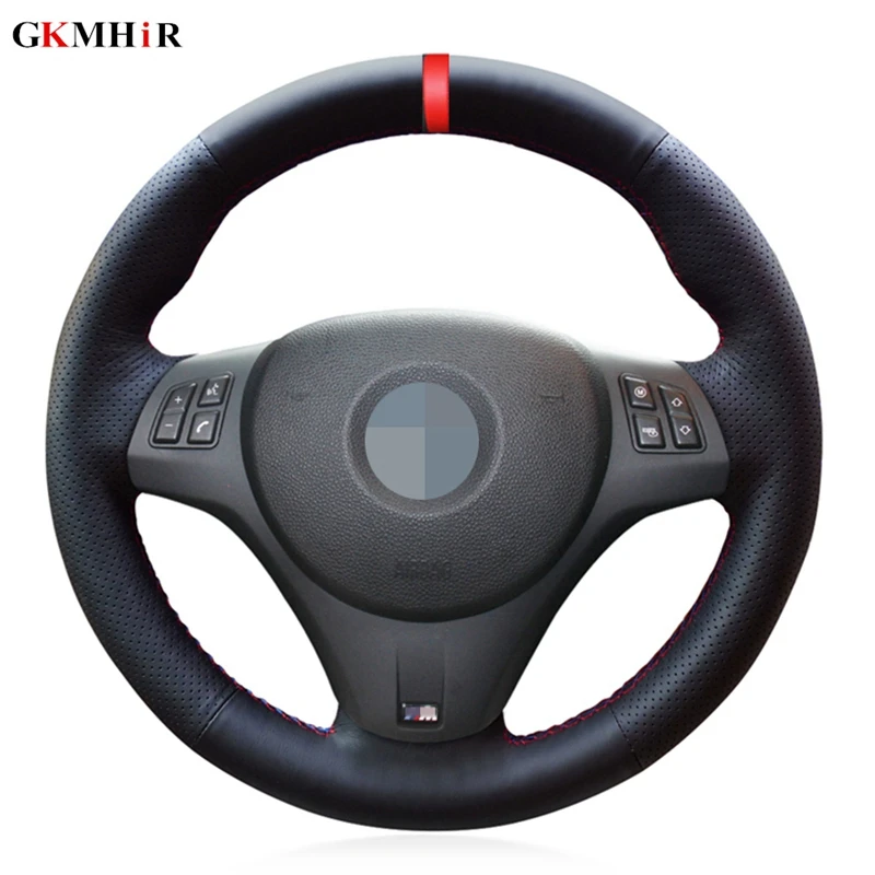 Черный PU искусственная кожа Красный Маркер DIY чехол рулевого колеса автомобиля