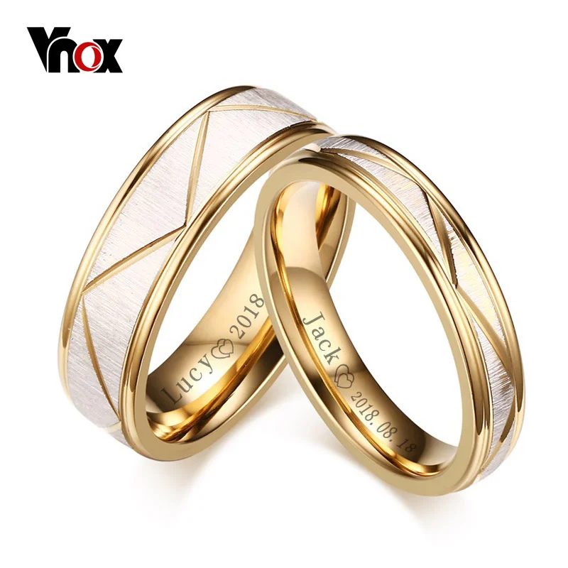 Vnox 2 шт./лот золото-цвет Обручальные кольца Кольца For Love матовая отделка Нержавеющая сталь Для женщин Для мужчин ювелирные изделия