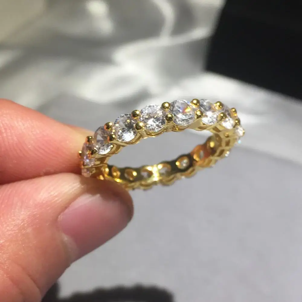 gold Роскошные ювелирные изделия бренд 925 Серебро Проложить установка полный AAAAA Циркон Вечность Группа обручальные кольца с камнем Размер 5,6, 7,8, 9,10 - Цвет основного камня: gold