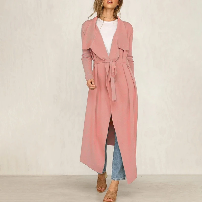 Длинное пальто-Пыльник в британском стиле MS вязаное пальто длинное тренч женский