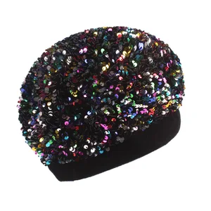 Women fashion sequin painter bling beret hat winter stage performance cap adjustable knitted beanies free shipping 2020 new