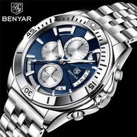 new benyar sports watches mens stainless steel watch quartz chronograph waterproof wristwatch male watch relogio masculino 5180