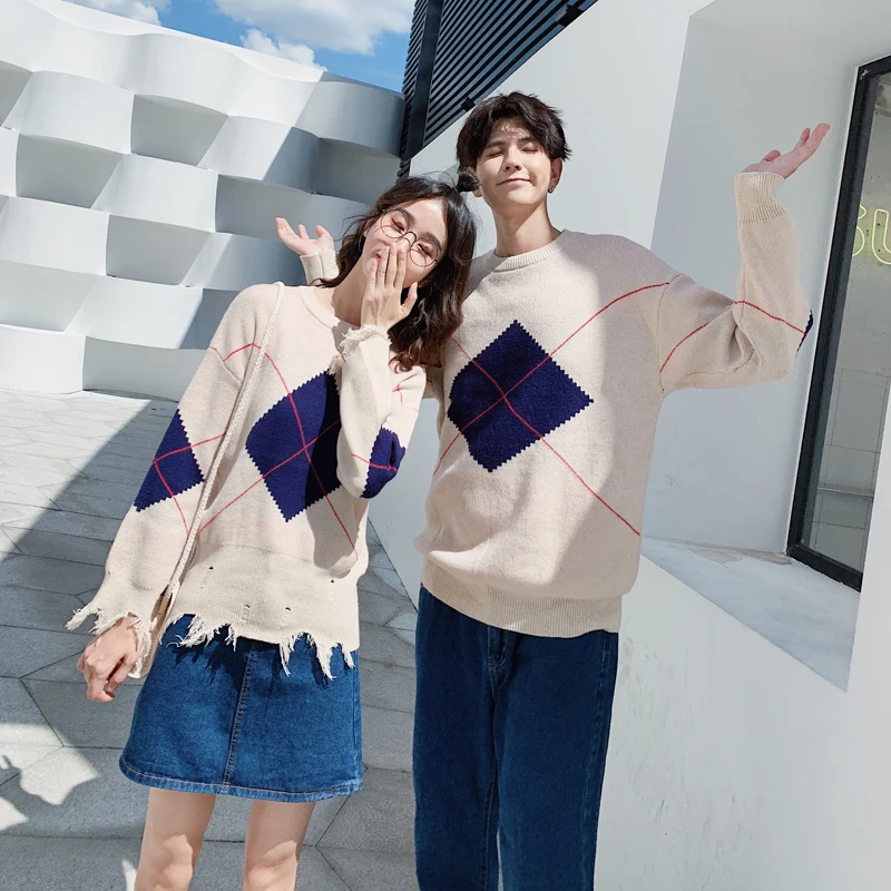 Парные Пуловеры свитеры одежда для влюбленных милые вязаные в стиле