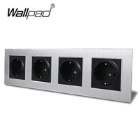 4 way eu power socket wallpad 30086mm silver metal frame quadruple 16a wall eu schuko wall socket with claws for round box