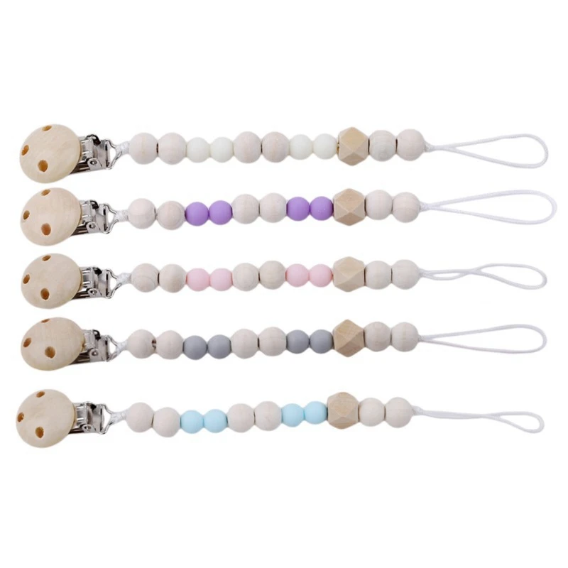 

Baby Pacifier Clip Chain Wooden Holder Soother Clips Leash Strap Nipple Holder for Infant Nipple Bottle Clip Chain