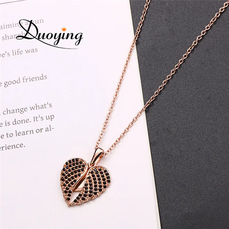 Креативный Модный кулон Duoying CZ медная цепочка кристалл Крылья Ангела розовое