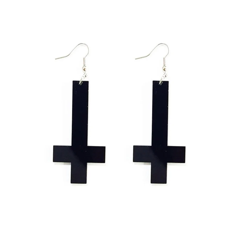 Black Cross Нео-готика, Харадзюку стиль перевёрнутый крест серьги пентаграмма модные классические Асимметричная акриловые серьги Для женщин pendientes E18038 - Окраска металла: Black Cross