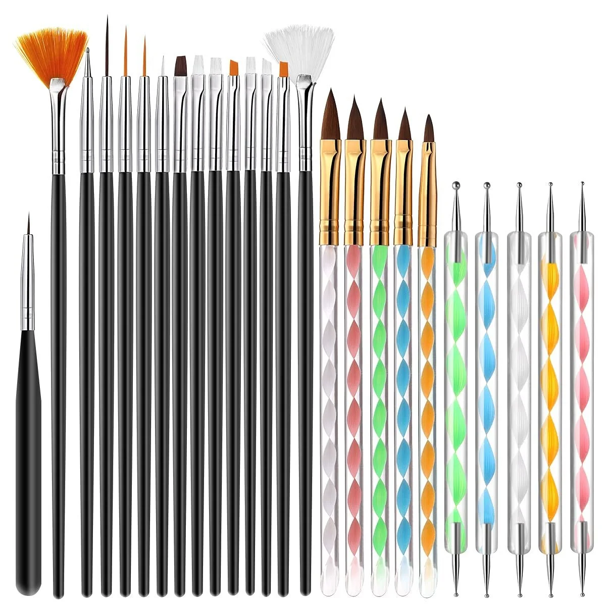 

Набор кистей для дизайна ногтей 2021, 25 шт., искусственный лайнер для рисования, ручка для наращивания лака, двусторонняя ручка для точек для н...