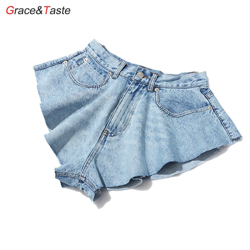 Grace & Taste/модные повседневные джинсовые шорты юбки с высокой талией и рюшами на