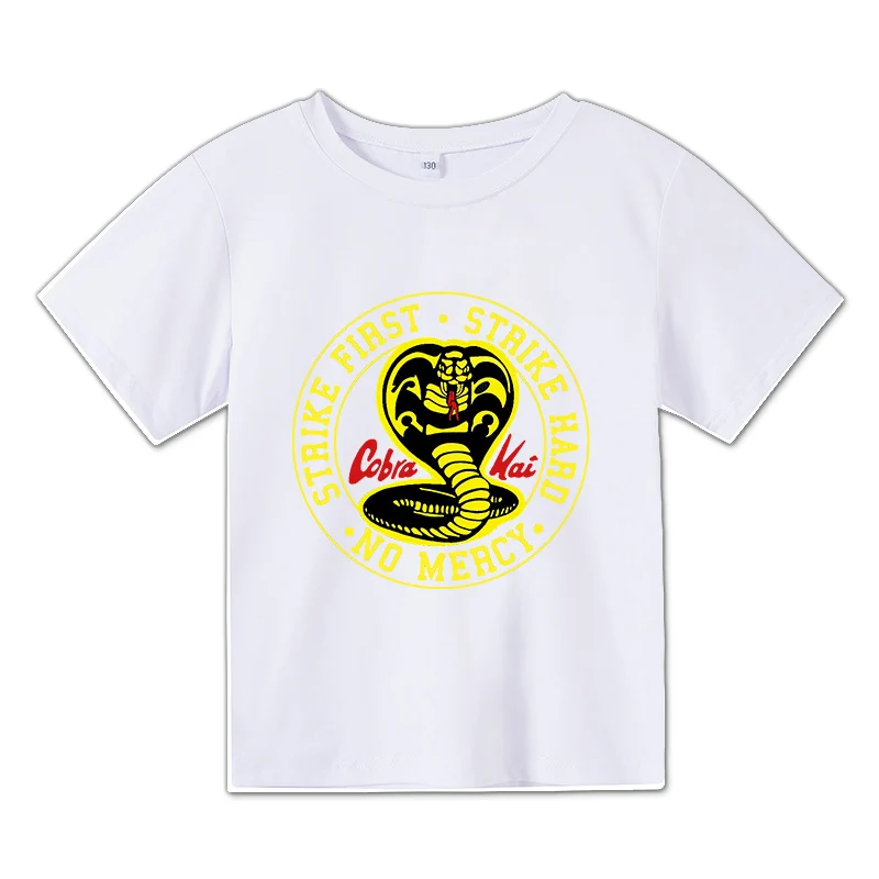

Детская футболка Cobra Kai для мальчиков и девочек, хлопковая Футболка со змеиным принтом, летний топ, футболки с короткими рукавами, белая 2d фут...