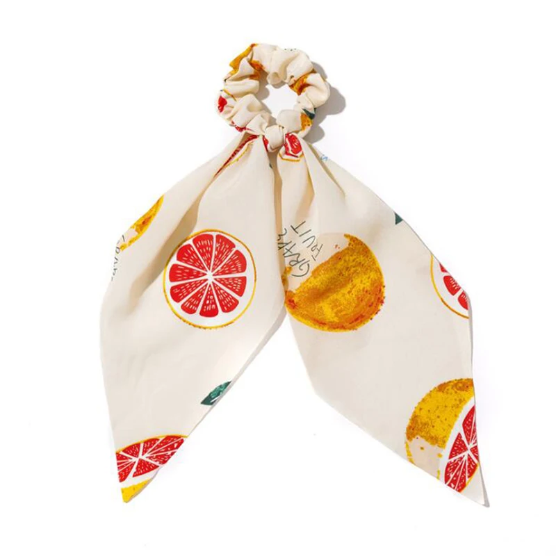 

2020 New Fashion Fruit Printed Bow Hair Scrunchies Women Hair Tie Rope Rubber Bands Ponytail Holder Hair Accessories Bezel