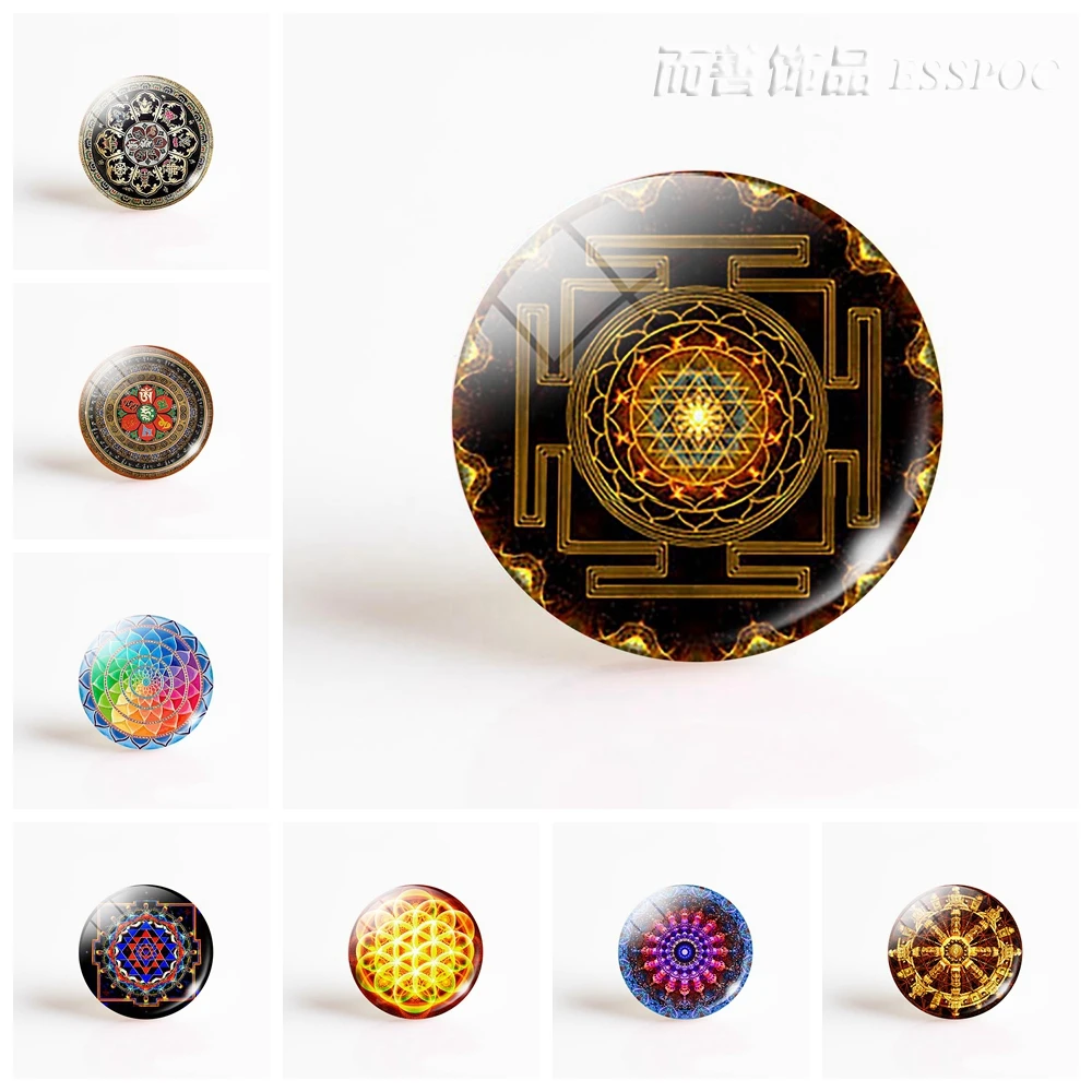 5 шт./лот Мандала фото Круглый 25 мм стеклянный кабошон Лотос символ йоги DIY