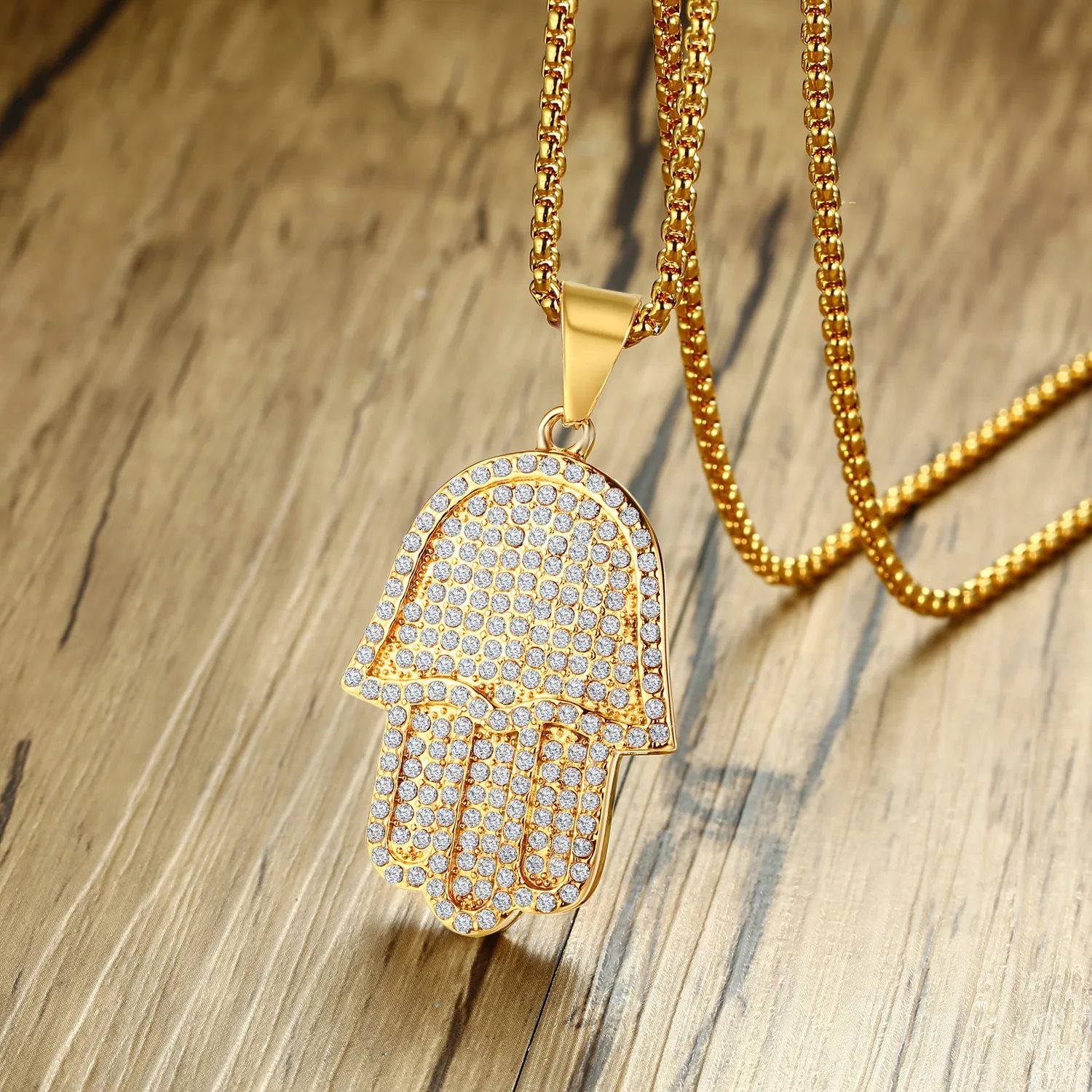 Подвеска-рука Фатимы Мужская колье золотого цвета в стиле хип-хоп удачный амулет