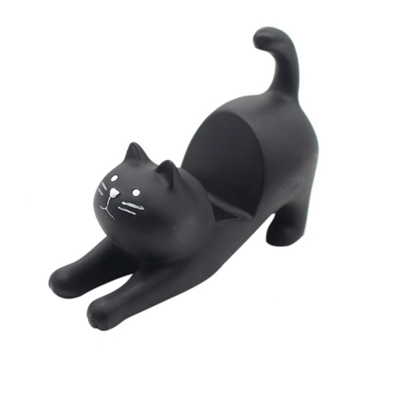 

Black /White Cat with Brown Ear Patch Smartphone Stand Decoration Cell Phone Stand Holder Bracket Resin Ornament Birthday Gifts