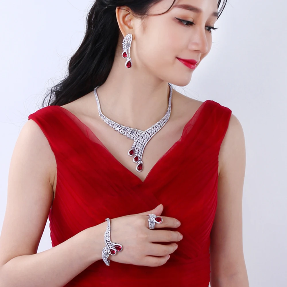 Роскошные комплекты ювелирных изделий для свадебной вечеринки из 4 предметов