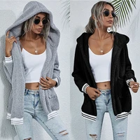 fashion solid color cardigan coat womens autumn winter 2021 new lamb velvet long sleeved hooded warm jacket