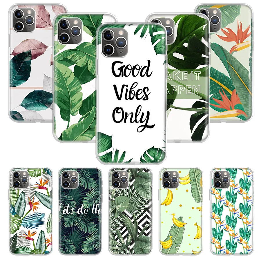 

Summer Banana Leaf Soft Phone Case For IPhone 11 12 13 Pro MAX XR X XS Mini Apple 8 7 Plus 6 6S SE 5S Fundas Coque Shell Cover